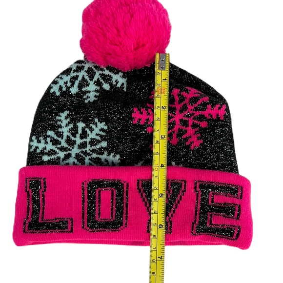 Girls Sparkly LOVE Pompom Sweater Hat - Picture 3 of 6